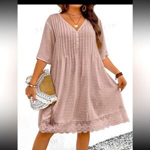 NWOT!!⭐️ flowy grey/mauve/pink button v neck lace,boho dress coverup